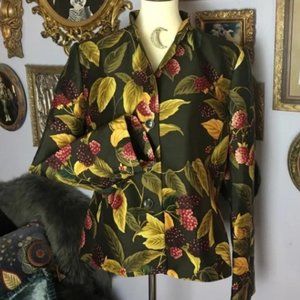 Linda Allard Ellen Tracy Silk Wool Berries & Fauna Jacket 16